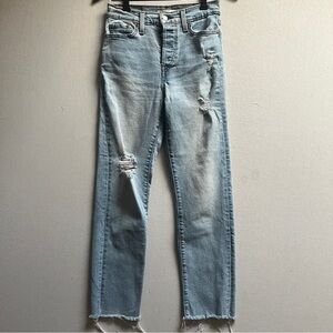 Levi's Wedgie Straight Distressed Light Blue Denim Jeans Sz 26